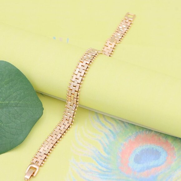 "Elegant Rose Gold Chain Bracelet with Textured Brick Pattern, XPBL1128 - Picture 7 of 12